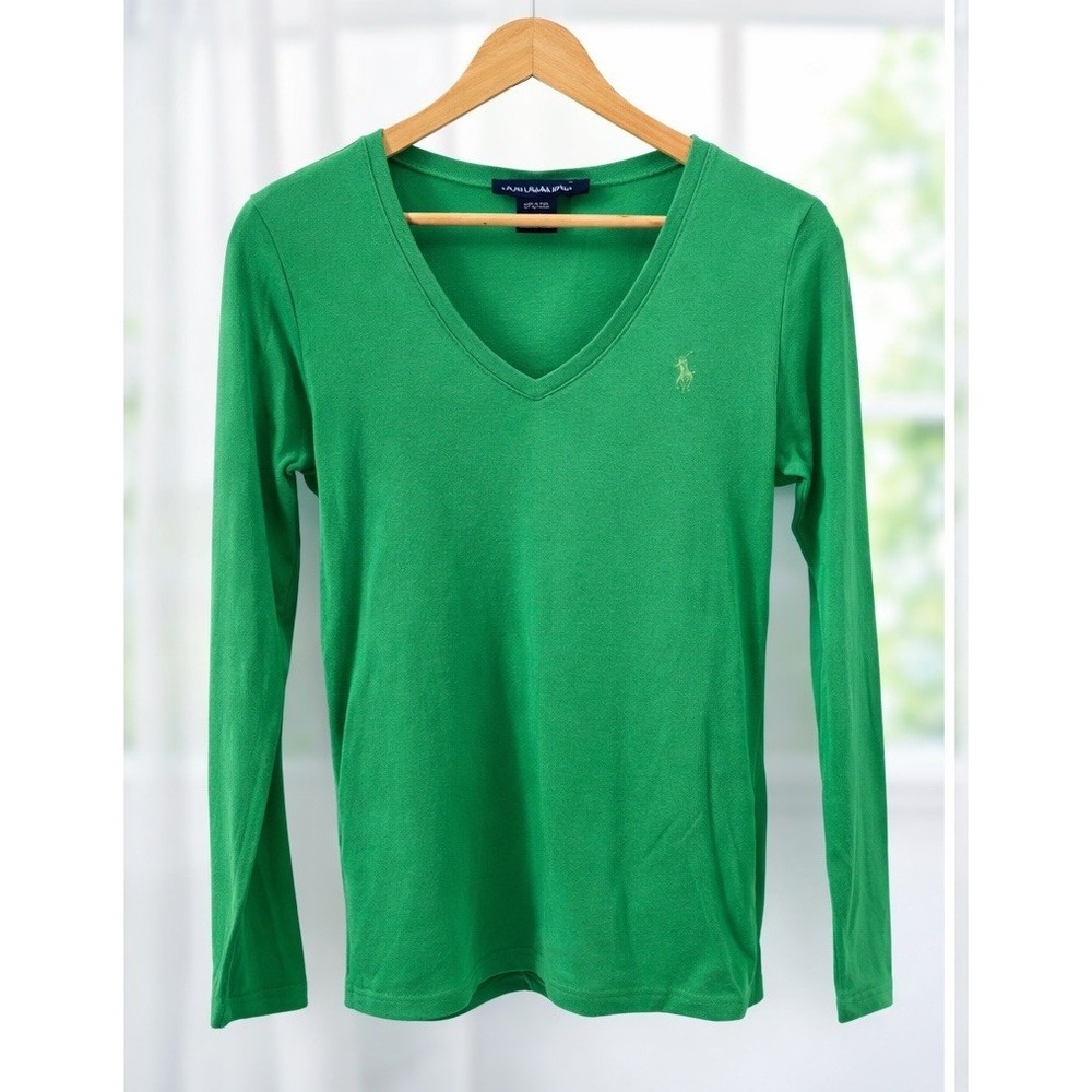 Ralph Lauren Sport Fitted Pima Cotton Lyocell Tee Top Embroidered‎ Pony Jumper L